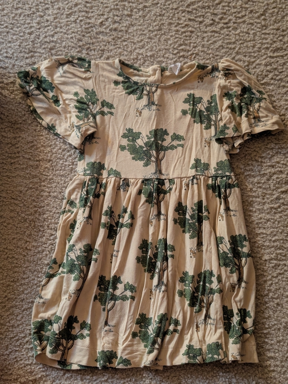 kate quinn Winnie The Pooh Cream Dress with Green Tree Print Flutter Sleeve
